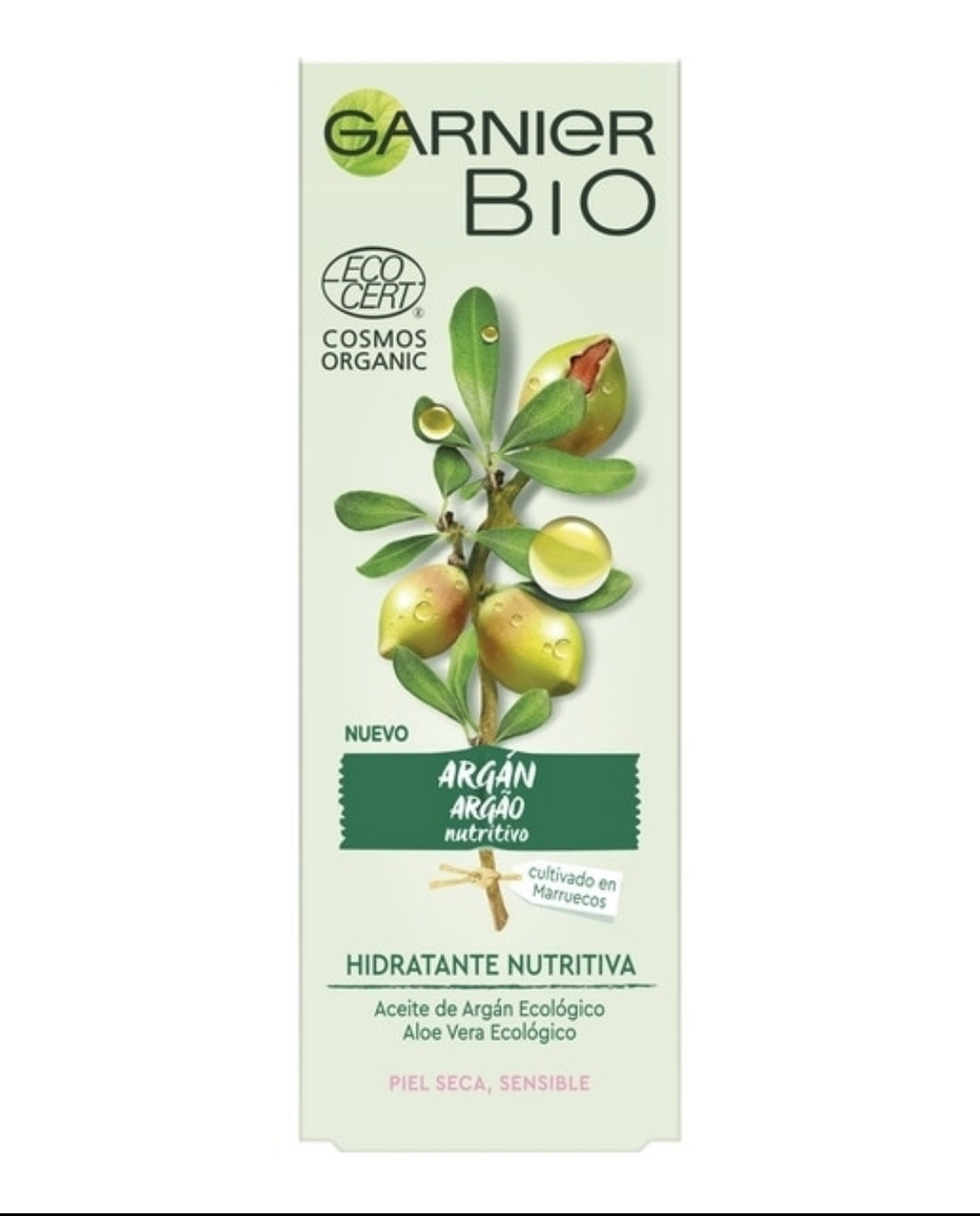 GARNIER BIO Crema Hidratante con aceite de Argán, Aloe vera ecológico y Ácido Hialurónico